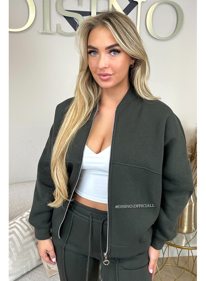 ARMY GREEN - 'HARPER ZIPPER SET' - PREMIUM QUALITY FLEECE ZIPPER VEST + WIDE LEG JOGGER SET