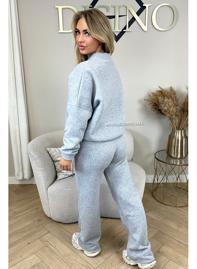 GREY - 'HARPER ZIPPER SET' - PREMIUM QUALITY FLEECE ZIPPER VEST + WIDE LEG JOGGER SET