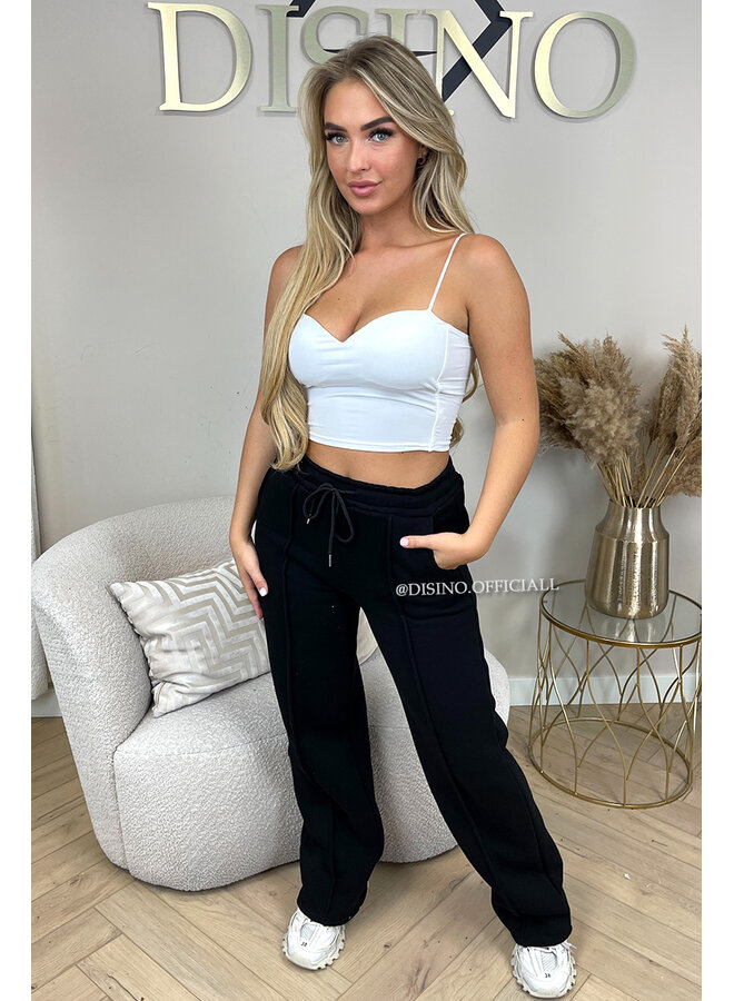 BLACK - 'HARPER ZIPPER SET' - PREMIUM QUALITY FLEECE ZIPPER VEST + WIDE LEG JOGGER SET