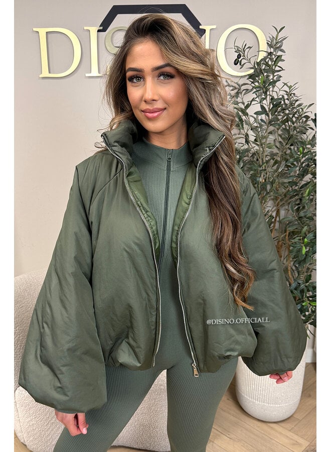 KHAKI GREEN - 'BOMBETTA' - OVERSIZED PUFFER BOMBER JACKET