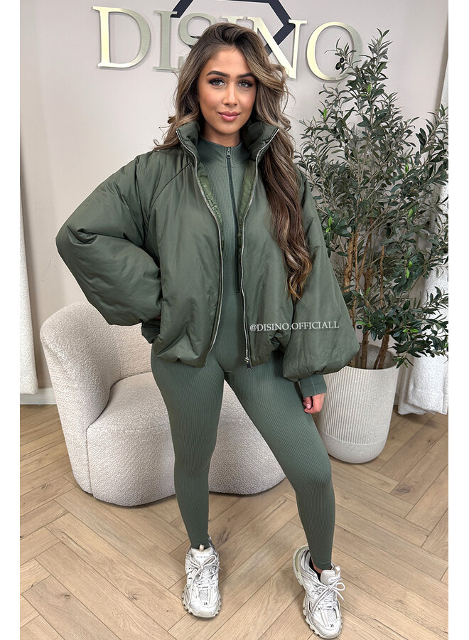 KHAKI GREEN - 'BOMBETTA' - OVERSIZED PUFFER BOMBER JACKET