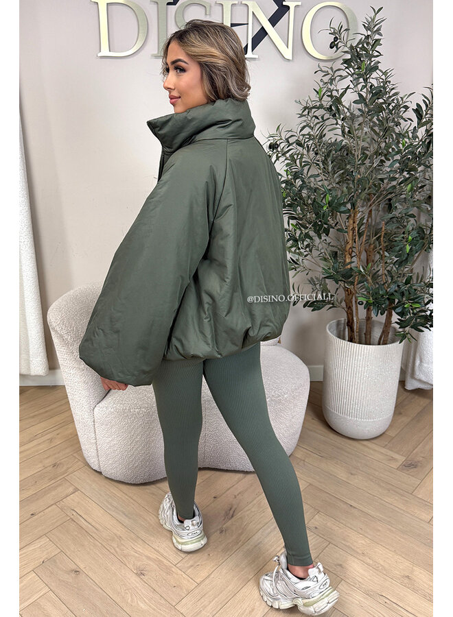 KHAKI GREEN - 'BOMBETTA' - OVERSIZED PUFFER BOMBER JACKET