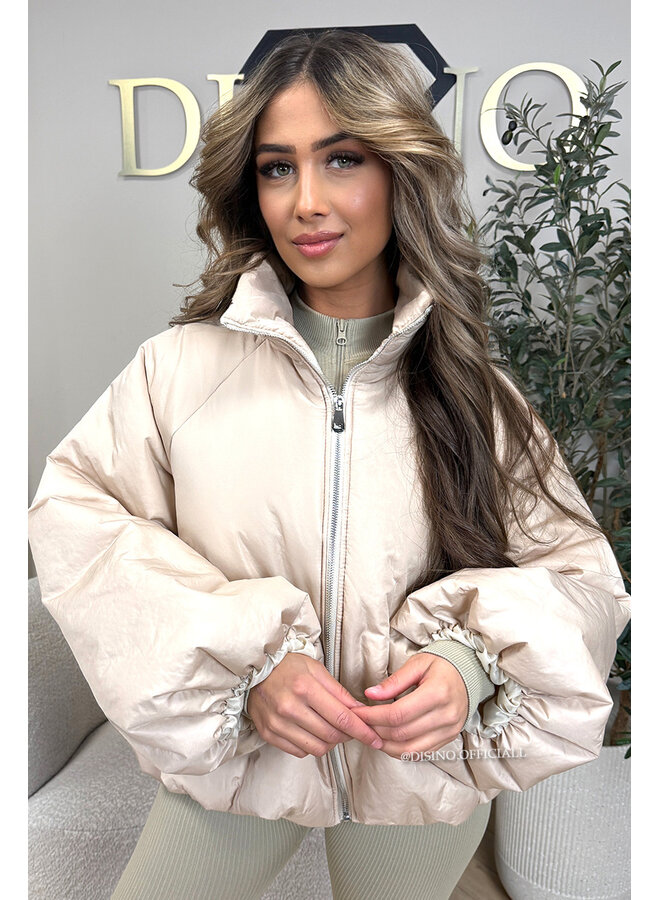 BEIGE - 'BOMBETTA' - OVERSIZED PUFFER BOMBER JACKET