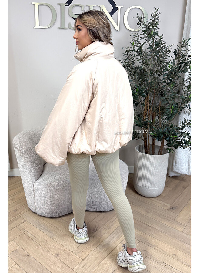 BEIGE - 'BOMBETTA' - OVERSIZED PUFFER BOMBER JACKET