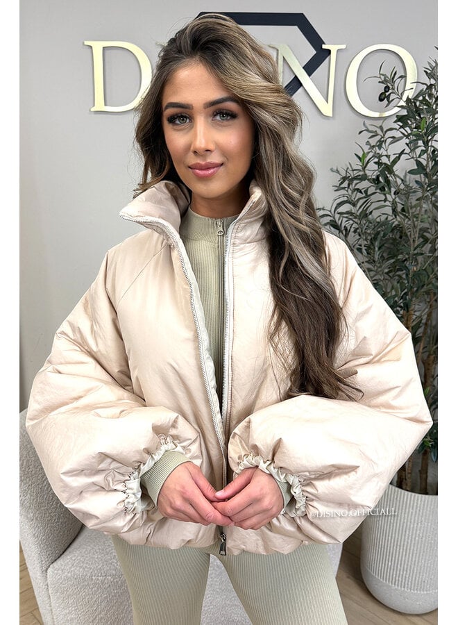 BEIGE - 'BOMBETTA' - OVERSIZED PUFFER BOMBER JACKET