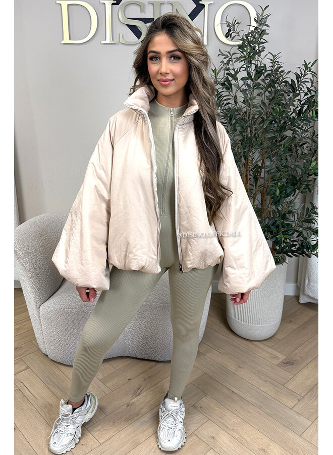 BEIGE - 'BOMBETTA' - OVERSIZED PUFFER BOMBER JACKET