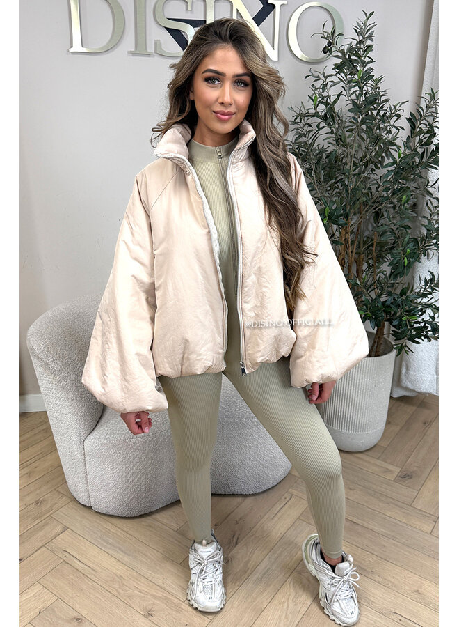 BEIGE - 'BOMBETTA' - OVERSIZED PUFFER BOMBER JACKET