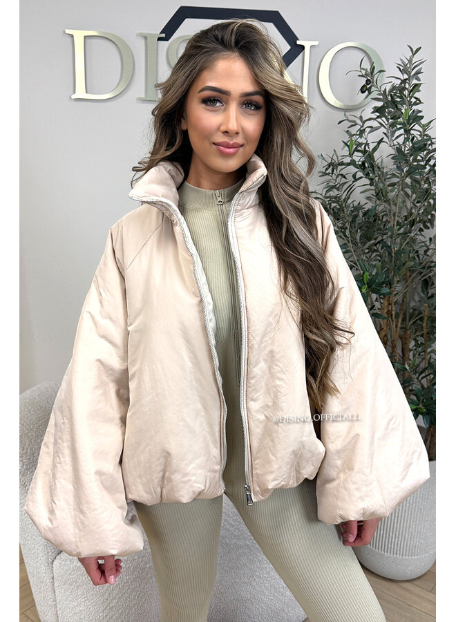 BEIGE - 'BOMBETTA' - OVERSIZED PUFFER BOMBER JACKET