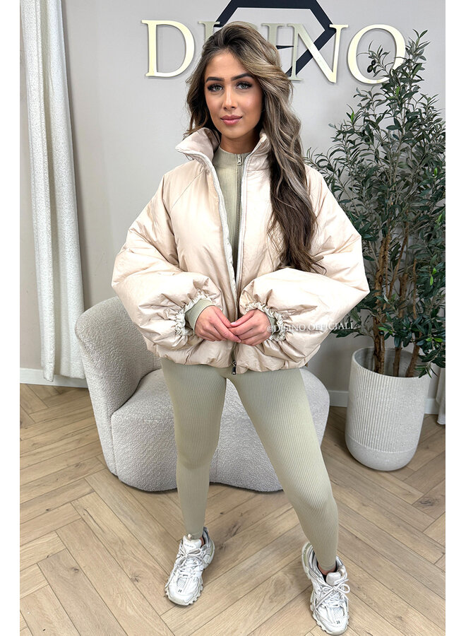 BEIGE - 'BOMBETTA' - OVERSIZED PUFFER BOMBER JACKET