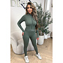 KHAKI GREEN - 'TYRA' - SUPER SHAPING RIBBED ZIPPER JUMPSUIT