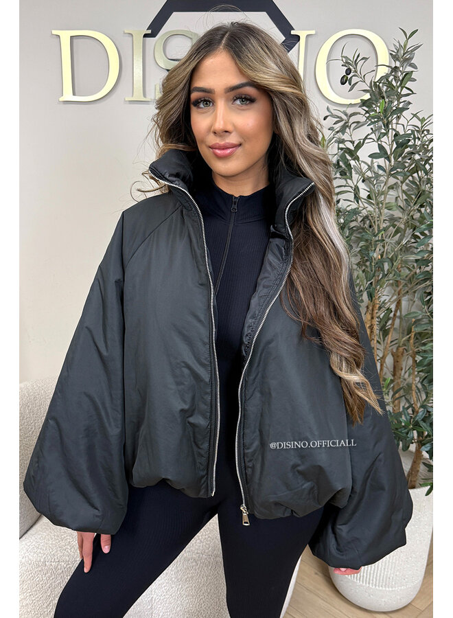 BLACK - 'BOMBETTA' - OVERSIZED PUFFER BOMBER JACKET