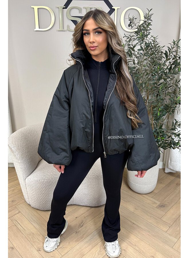 BLACK - 'BOMBETTA' - OVERSIZED PUFFER BOMBER JACKET