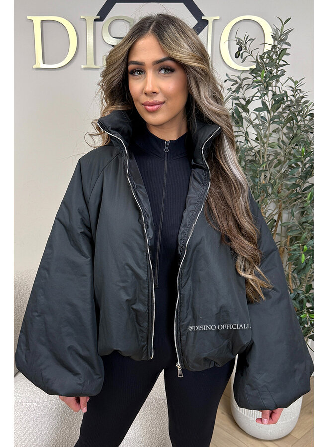 BLACK - 'BOMBETTA' - OVERSIZED PUFFER BOMBER JACKET