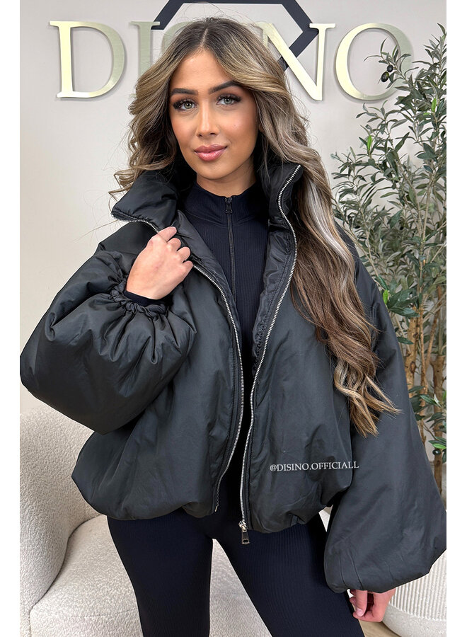 BLACK - 'BOMBETTA' - OVERSIZED PUFFER BOMBER JACKET