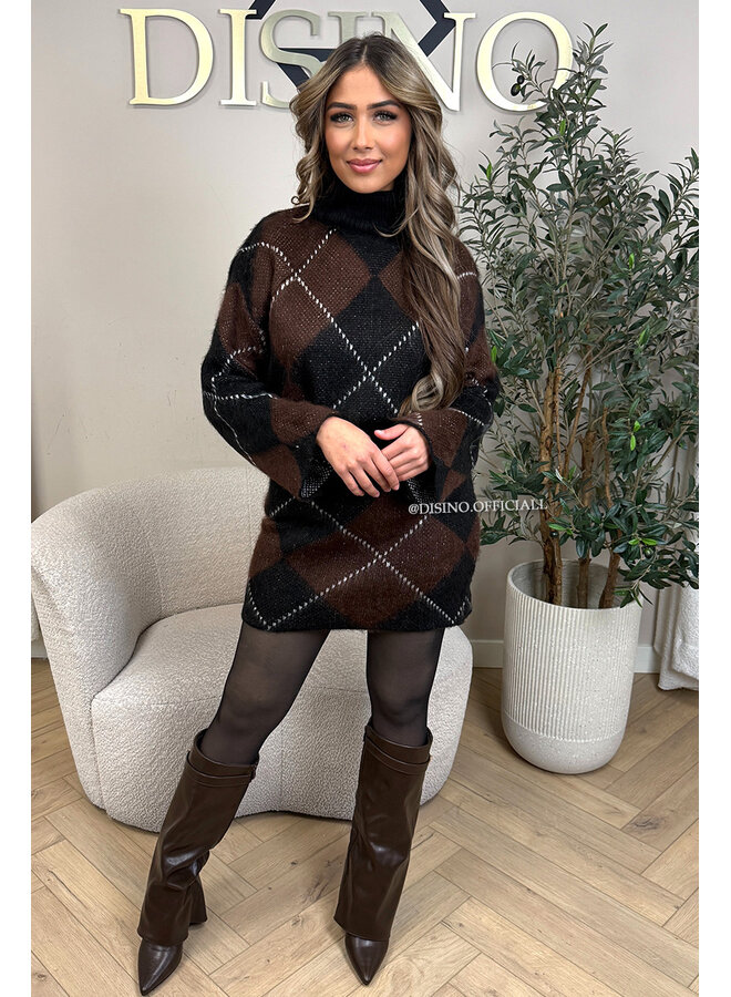 CHOCO - 'CELINE SET' - CHECKED KNITTED TOP + SKIRT SET