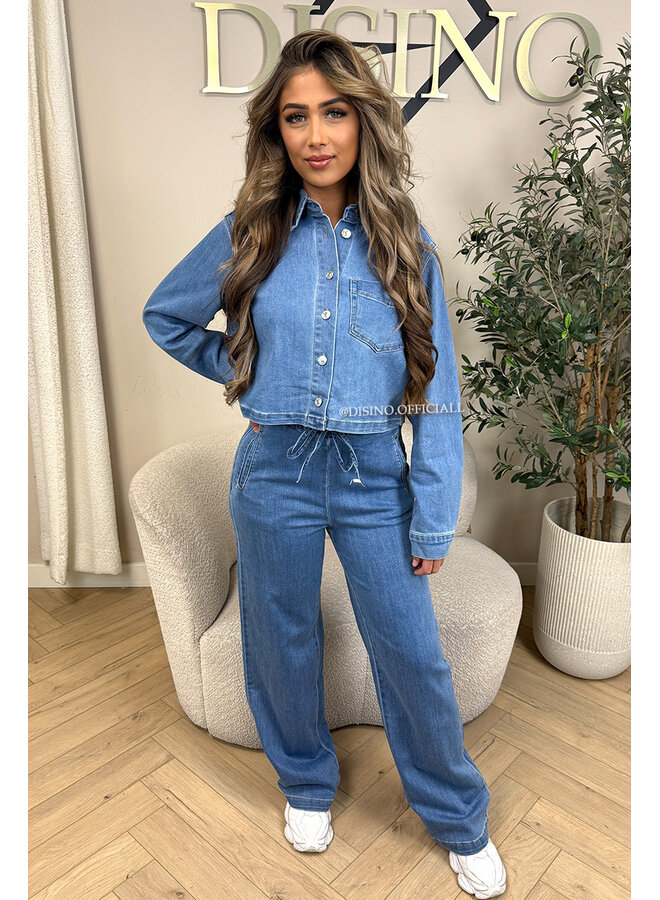 BLUE - 'MARIZA SET' - THE JEGGY CROPPED BLOUSE + JEANS SET