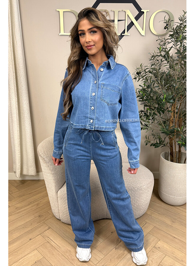 BLUE - 'MARIZA SET' - THE JEGGY CROPPED BLOUSE + JEANS SET