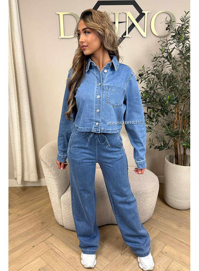 BLUE - 'MARIZA SET' - THE JEGGY CROPPED BLOUSE + JEANS SET