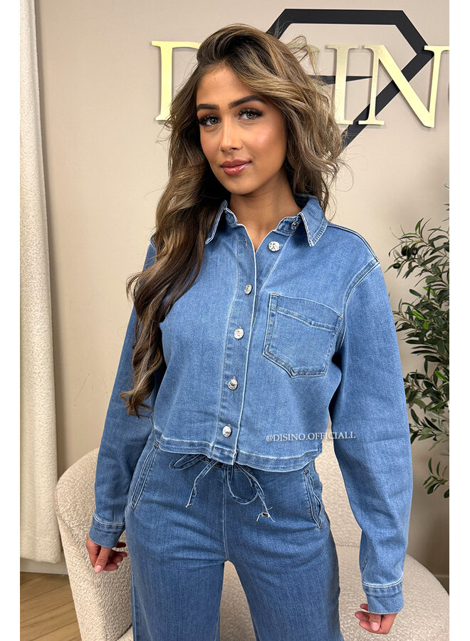 BLUE - 'MARIZA SET' - THE JEGGY CROPPED BLOUSE + JEANS SET