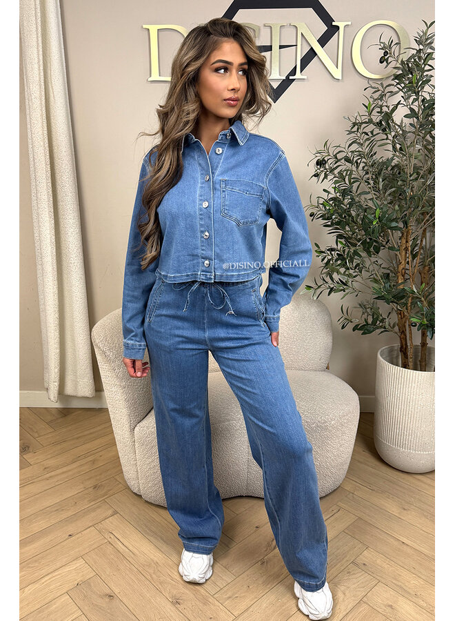 BLUE - 'MARIZA SET' - THE JEGGY CROPPED BLOUSE + JEANS SET