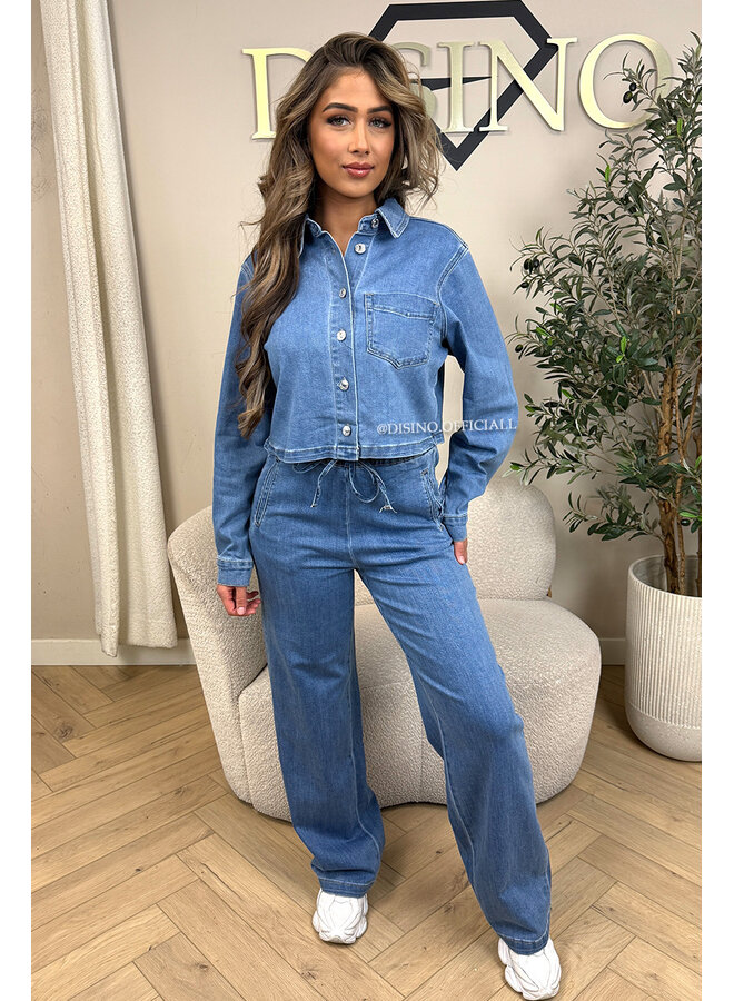 BLUE - 'MARIZA SET' - THE JEGGY CROPPED BLOUSE + JEANS SET