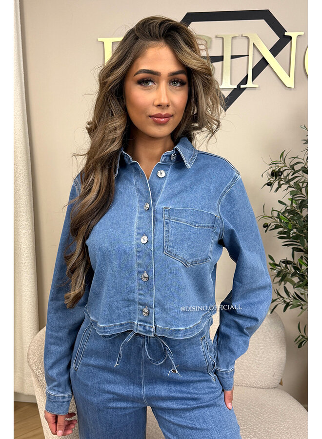 BLUE - 'MARIZA SET' - THE JEGGY CROPPED BLOUSE + JEANS SET