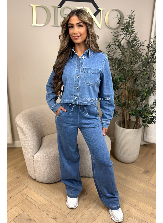 BLUE - 'MARIZA SET' - THE JEGGY CROPPED BLOUSE + JEANS SET