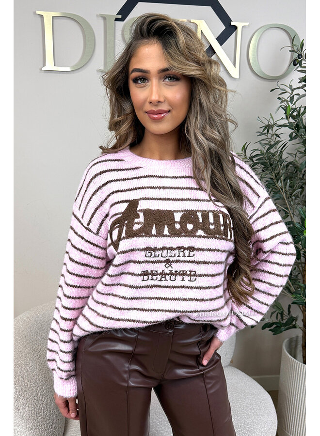 PINK - 'STRIPED AMOUR KNIT' - STRIPED OVERSIZED KNIT