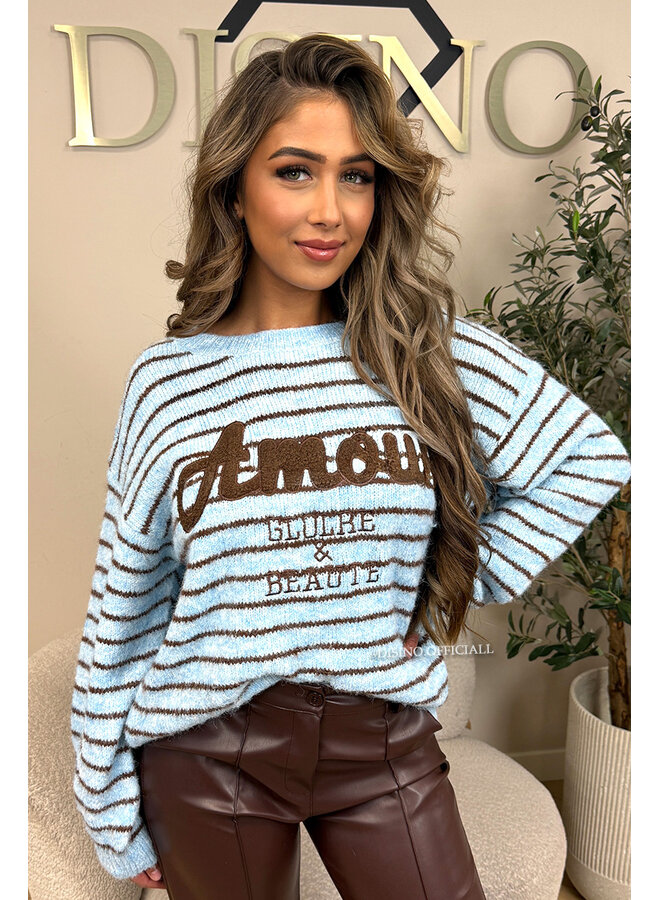 LIGHT BLUE - 'STRIPED AMOUR KNIT' - STRIPED OVERSIZED KNIT