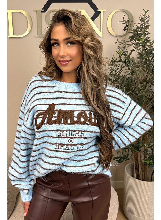 LIGHT BLUE - 'STRIPED AMOUR KNIT' - STRIPED OVERSIZED KNIT