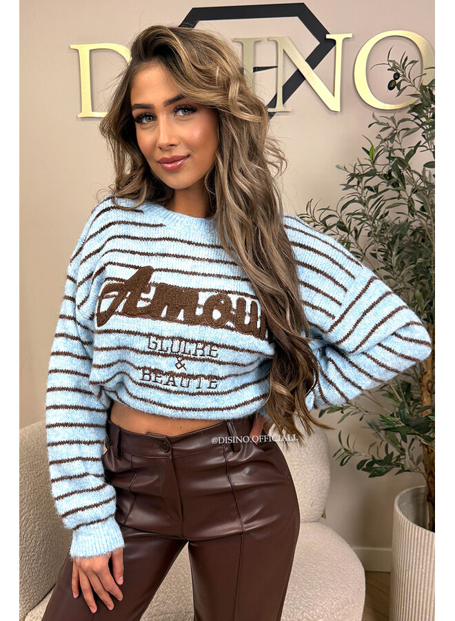 LIGHT BLUE - 'STRIPED AMOUR KNIT' - STRIPED OVERSIZED KNIT