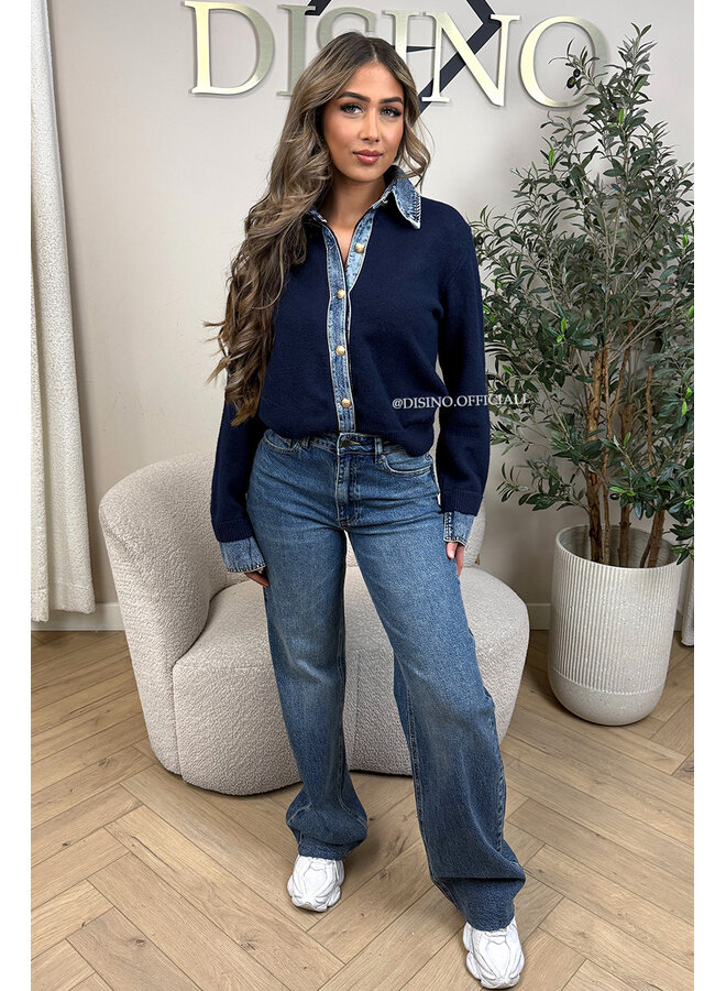 DIRTY DARK BLUE - 'VANCOUVER' - STRETCH EXTRA LONG WIDE LEG JEANS