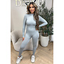LIGHT GREY - 'TYRA' - SUPER SHAPING RIBBED ZIPPER SEAMLESS JUMPSUIT