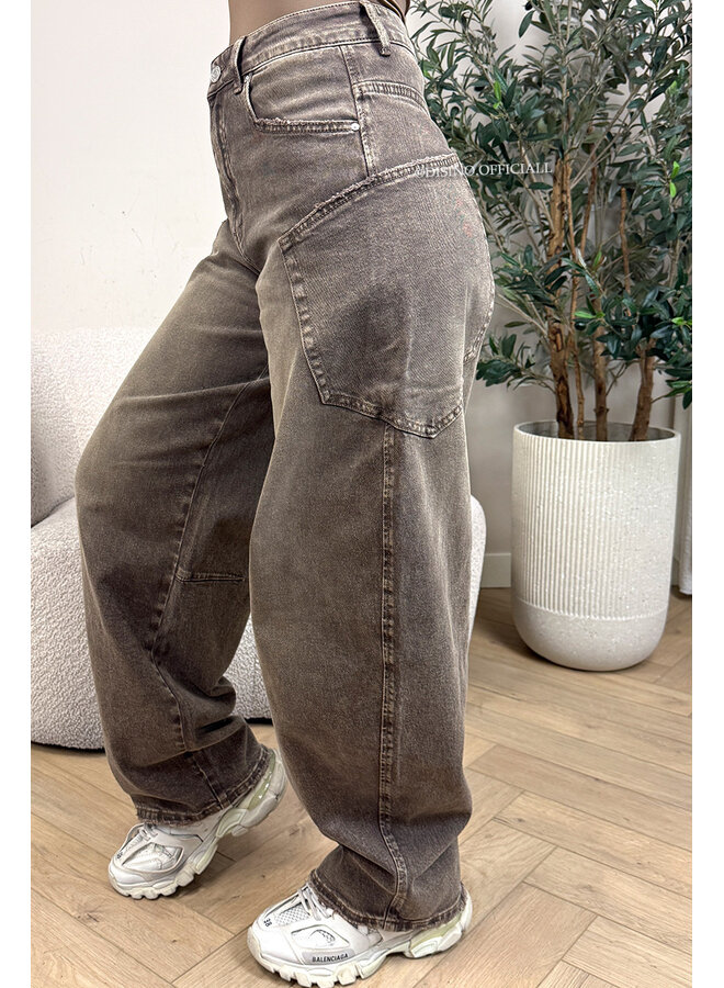 DIRTY GREY - 'BALLOON CARGO JEANS' - STRETCH VIRAL BALLOON LEG JEANS