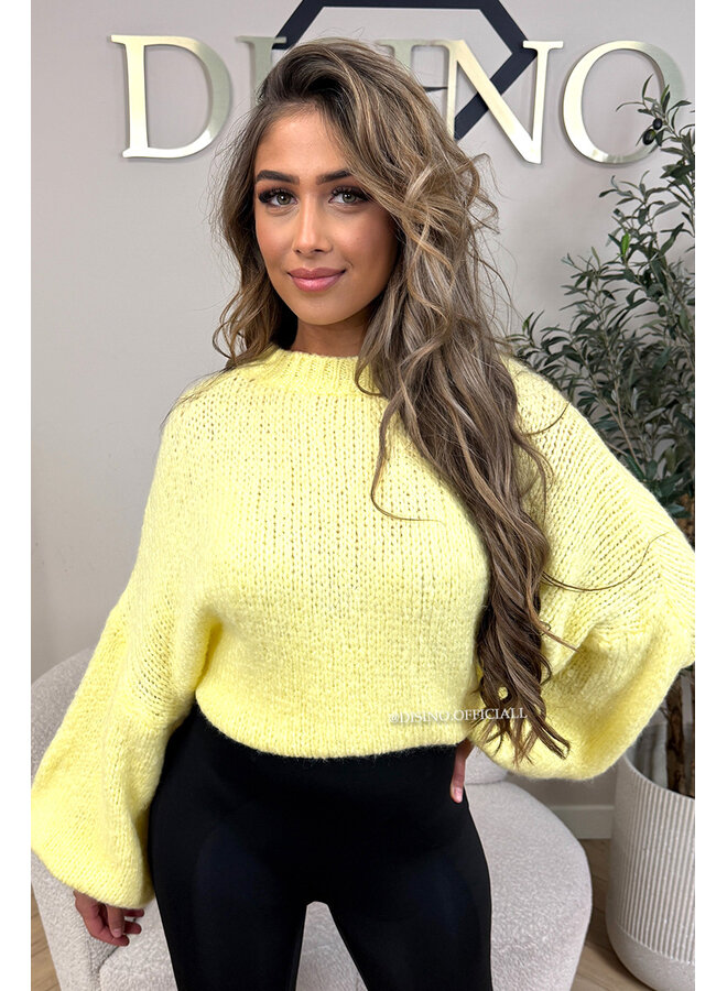 SOFT YELLOW - 'SOPHIA BALLOON SLEEVE' - OVERSIZED PREMIUM QUALITY BELL SLEEVE KNIT