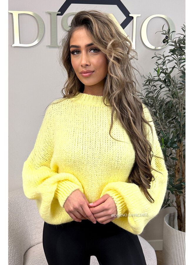 SOFT YELLOW - 'SOPHIA BALLOON SLEEVE' - OVERSIZED PREMIUM QUALITY BELL SLEEVE KNIT