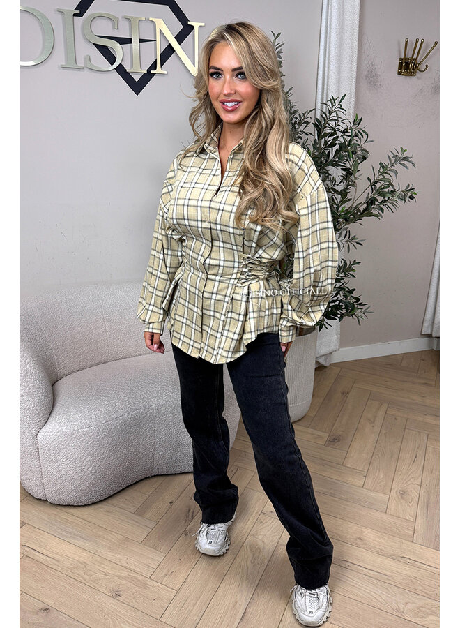 BEIGE - 'KIRA BLOUSE' - PREMIUM QUALITY CHECKED SNATCHED BLOUSE