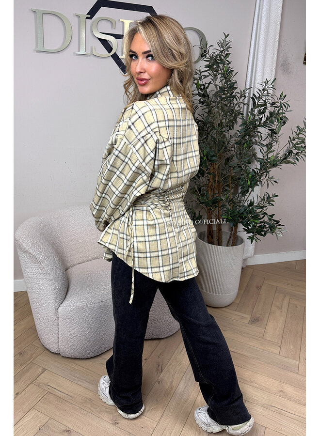 BEIGE - 'KIRA BLOUSE' - PREMIUM QUALITY CHECKED SNATCHED BLOUSE