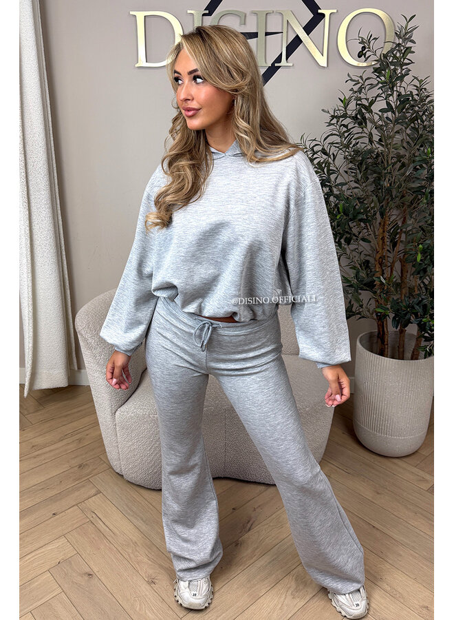 GREY - 'SILA SET' - CROPPED HOODIE + JOGGER COMFY SET