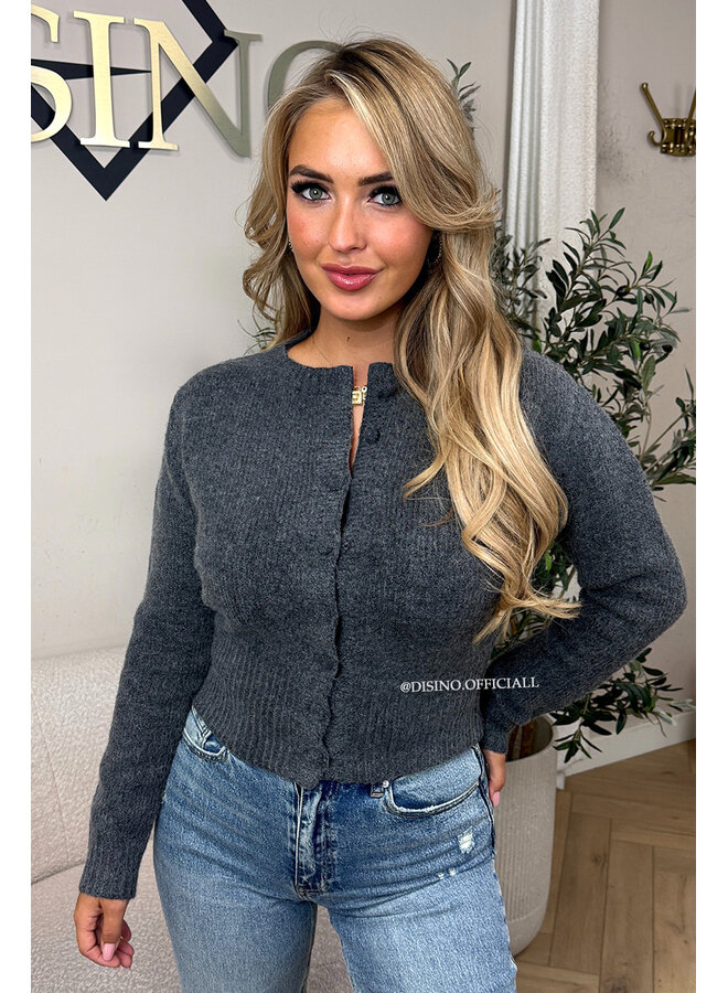 DARK GREY - 'LUCINDE KNIT' - PREMIUM QUALITY BUTTON CARDIGAN VEST