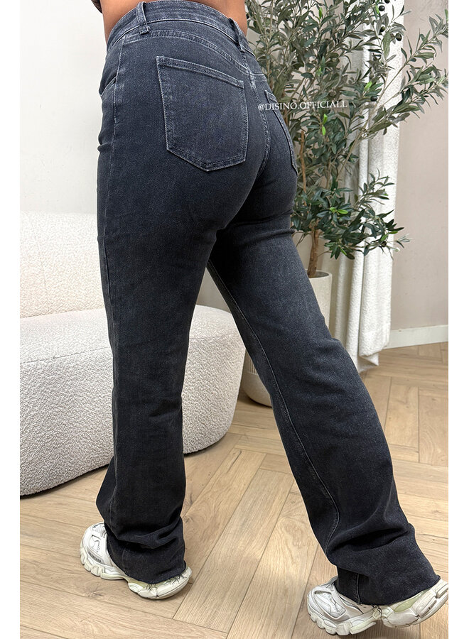 BLACK DENIM - 'BEVERLY' - EXTRA LONG SUPER STRETCH STRAIGHT LEG JEANS