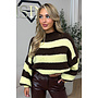 YELLOW/CHOCO - 'SOPHIA STRIPED KNIT' - OVERSIZED PREMIUM QUALITY BELL SLEEVE KNIT