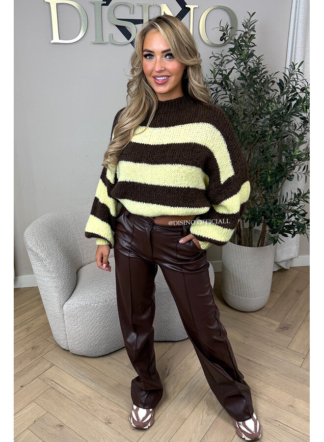 YELLOW/CHOCO - 'SOPHIA STRIPED KNIT' - OVERSIZED PREMIUM QUALITY BELL SLEEVE KNIT