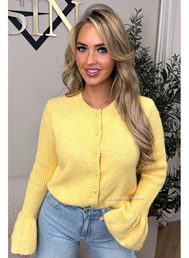 YELLOW - 'LILOU CARDIGAN' - PREMIUM QUALITY BELL SLEEVE CARDIGAN KNIT