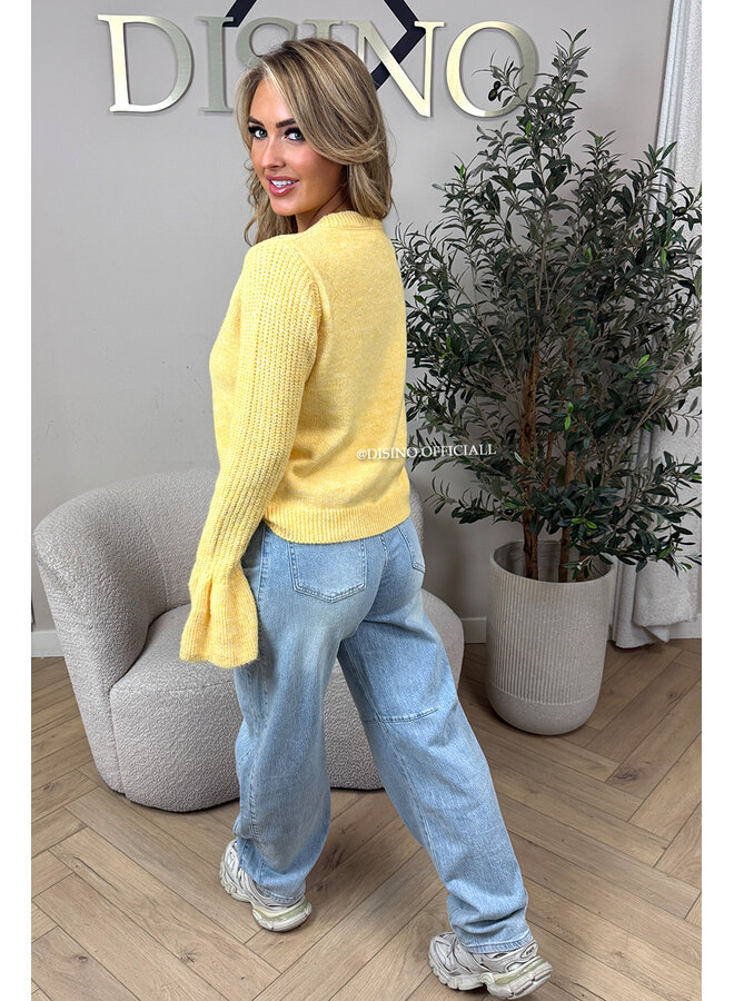 YELLOW - 'LILOU CARDIGAN' - PREMIUM QUALITY BELL SLEEVE CARDIGAN KNIT