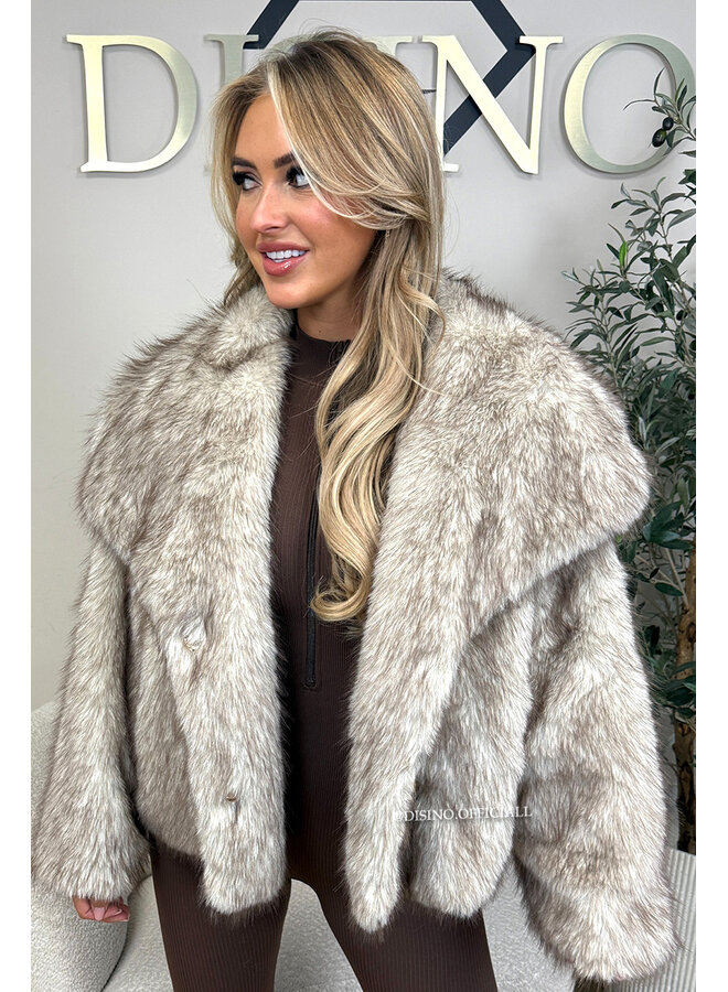BEIGE - 'DIANA COAT' - PREMIUM QUALITY FAUX FUR OVERSIZED COAT