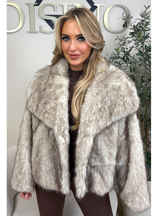 BEIGE - 'DIANA COAT' - PREMIUM QUALITY FAUX FUR OVERSIZED COAT