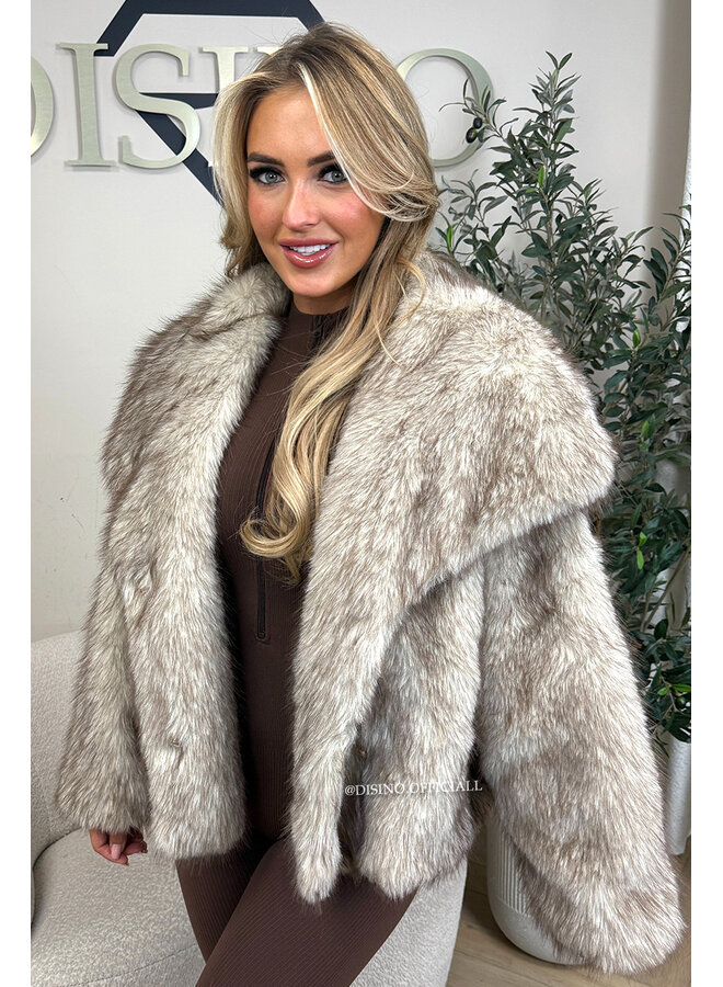 BEIGE - 'DIANA COAT' - PREMIUM QUALITY FAUX FUR OVERSIZED COAT