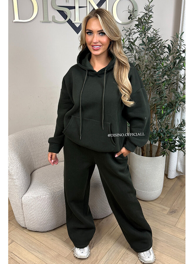 KHAKI GREEN - 'BROOKE SET' - OVERSIZED FLEECE HOODIE + JOGGER SET