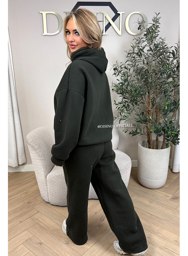 KHAKI GREEN - 'BROOKE SET' - OVERSIZED FLEECE HOODIE + JOGGER SET